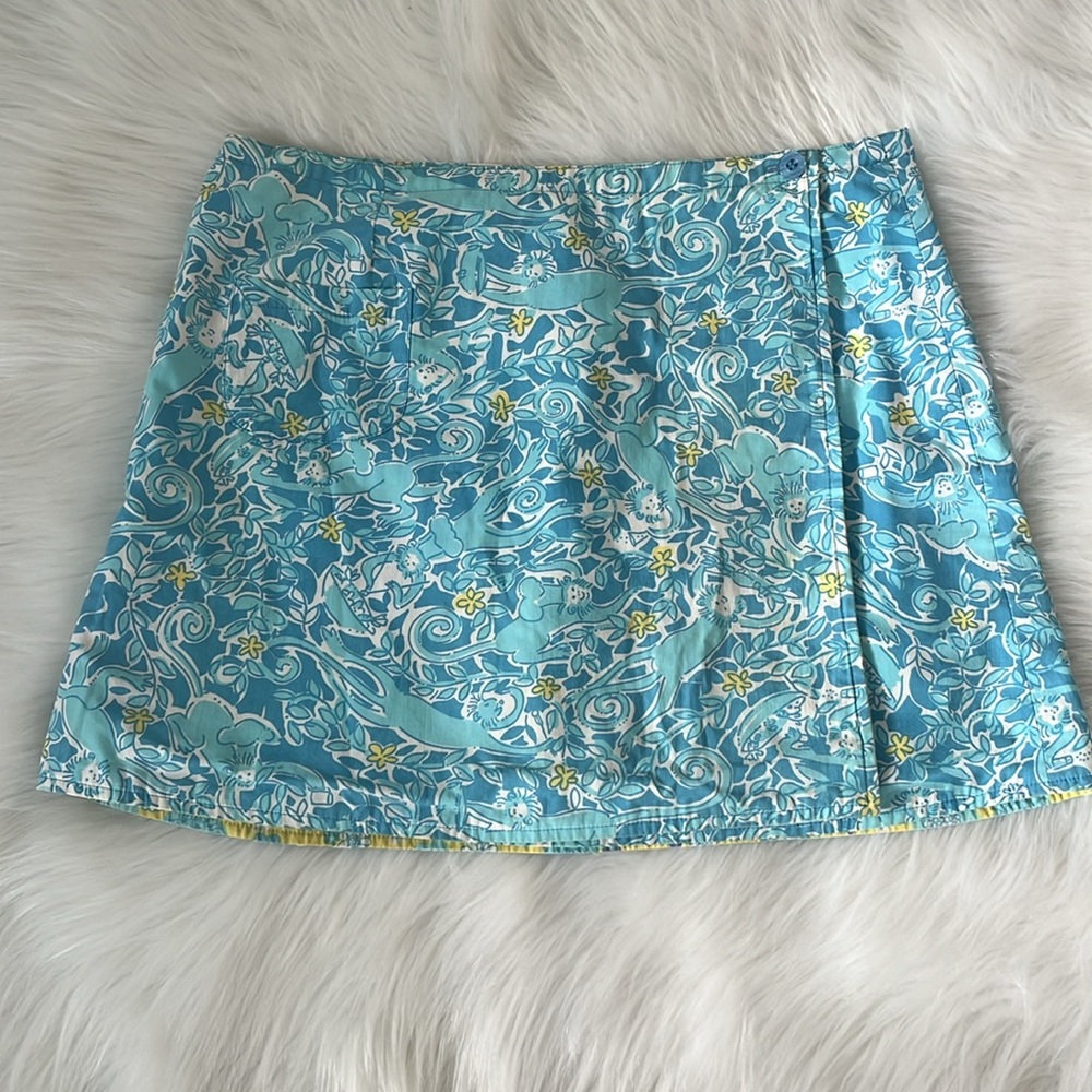 Vintage Lilly Pulitzer Reversiable Wrap Skirt Y2K Rare Monkey Print